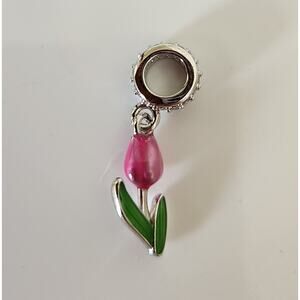 Sterling Silver Pink Tulip Flower Charm
